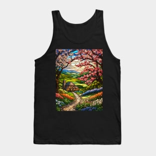 Stained Glass Springtime Path To A Cabin Tank Top